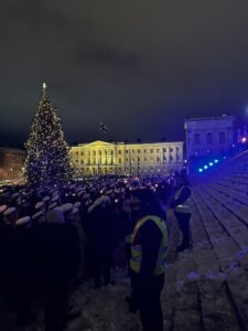 Kuva, jossa joulukuusi ja valoja